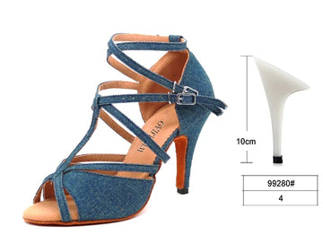 Xajzpa Denim Fabric Women Professional Latin Dance Shoes Salsa Ballroom Samba Dance Shoes Ladies High Heels Soft  Heel 5-10cm